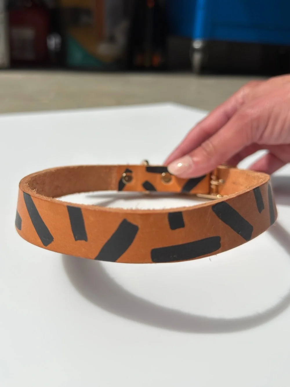 Graphic Leather Dog Collar with Gold Hardware - Designer Style